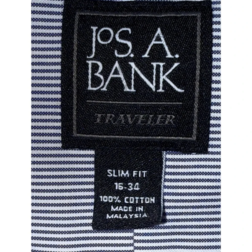 Jos A Bank Traveler Dress Shirt Size 16-34 Blue Stripe Slim Fit Business Classic - Picture 5 of 9